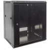 Szafa rackowa sieciowa Intellinet 19 cali - montaż na ścianie (Standard), 9U, głębokość 600 mm, czarna, w płaskim opakowaniu, maks. 60 kg, odpowiednia również do użytku na biurku lub podłodze, głębokość użytkowa 410 mm, drzwi metalowo-szklane, panel tylny, zdejmowane panele boczne, elementy do montażu ściennego (np. śruby/kołki rozporowe) nie są dołączone