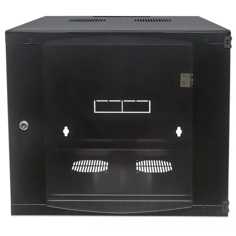 Intellinet Szafka sieciowa 19 cali - montaż na ścianie (dwuczęściowa wahliwa), 12U, głębokość 450 mm, czarny, flatpack, maks. 30 kg, odchylana dla dostępu do tyłu szafki po zamontowaniu na ścianie, głębokość użytkowa 235 mm, stelaż, elementy do montażu na ścianie nie są dołączone