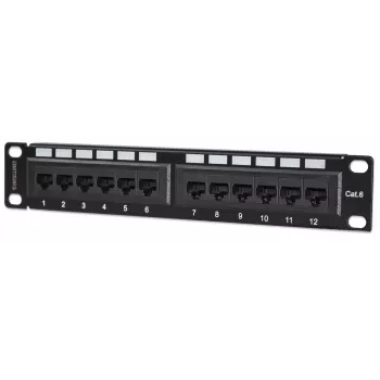 Panel krosowy Intellinet, Kat.6, 10 cali, UTP, 1U, 12 portów, czarny