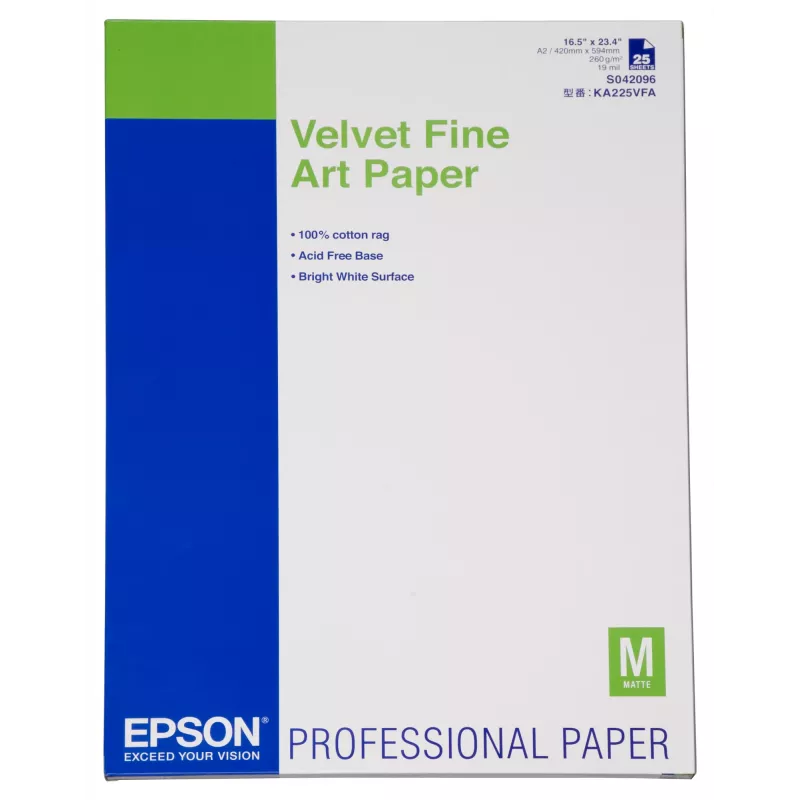 Epson Velvet Fine Art Paper, DIN A2, 260g/m², 25 arkuszy, 42 cm, matowy, 480 µm, 260 g/m²