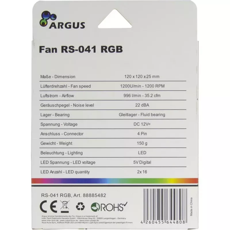 Wentylator Inter-Tech RS-041 RGB 12 cm Czarny