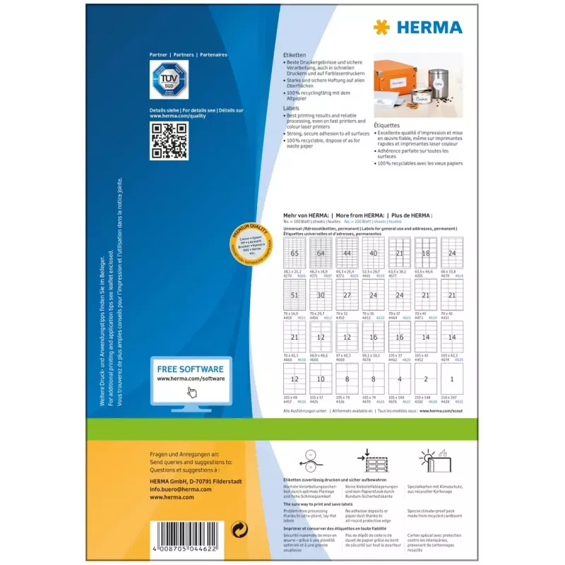 Samoprzylepna etykieta do drukarek HERMA Labels Premium A4 105x37 mm