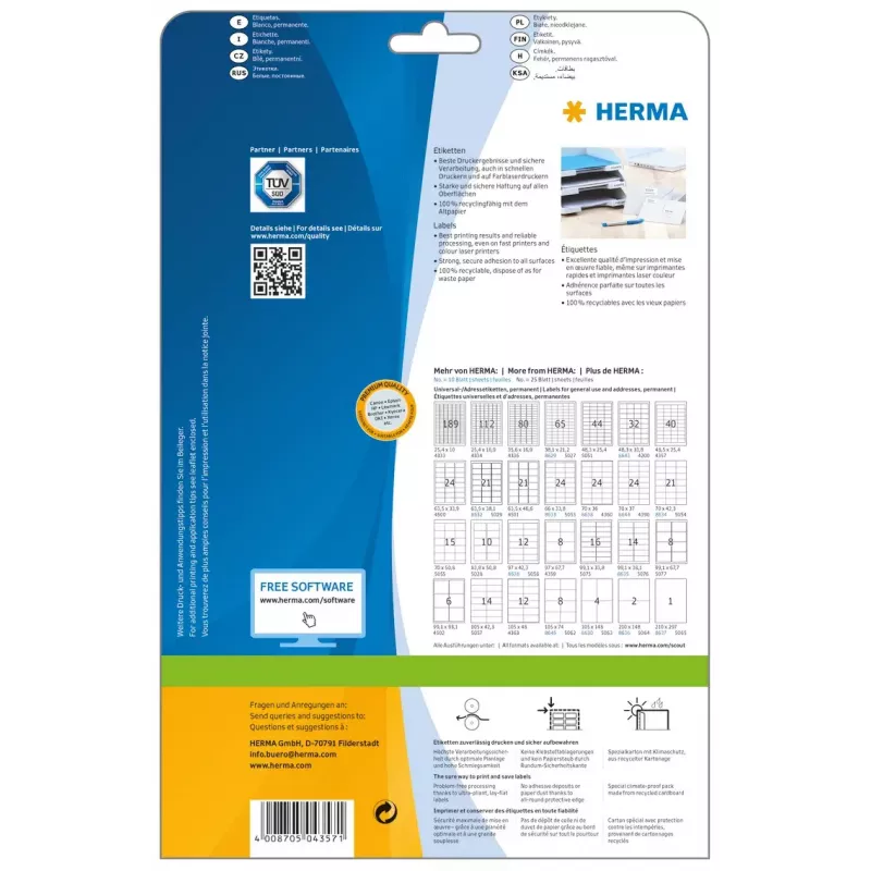 Samoprzylepna etykieta do drukarek HERMA Labels Premium A4 48.5x25.4 mm