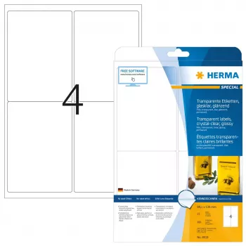 Etykiety samoprzylepne do drukarek laserowych HERMA transparentne krystalicznie czyste A4 99,1x139 mm