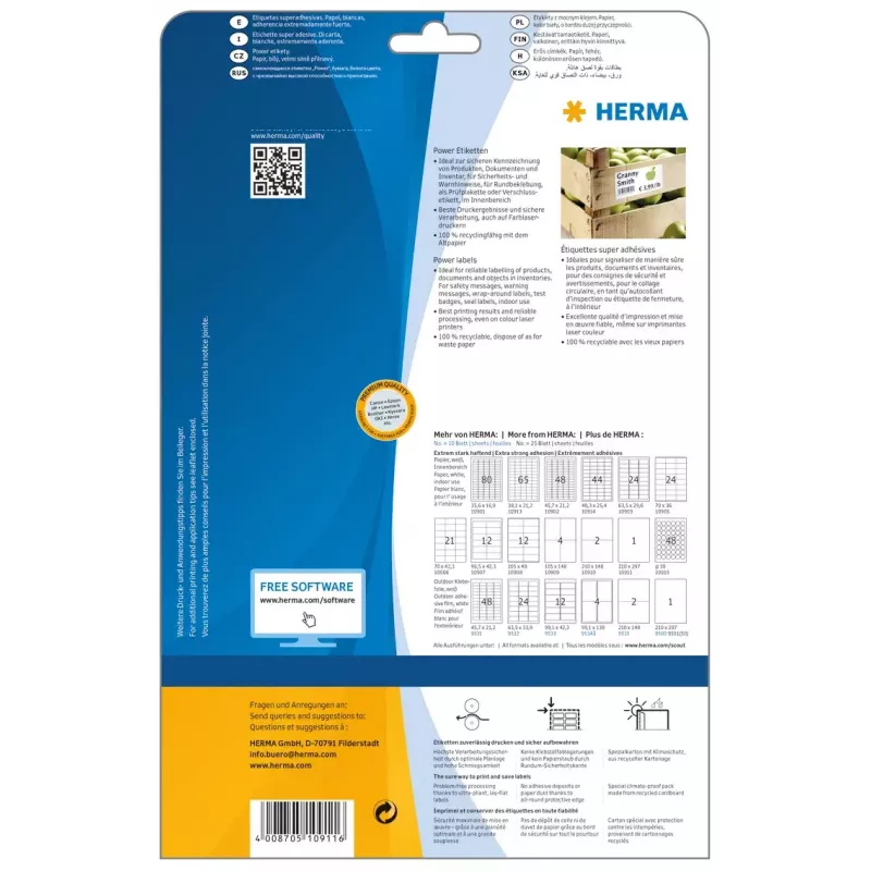 Samoprzylepna etykieta do drukarek HERMA Labels A4 210x297 mm biała o wyjątkowej przyczepności, papier, matowa, 25 szt.
