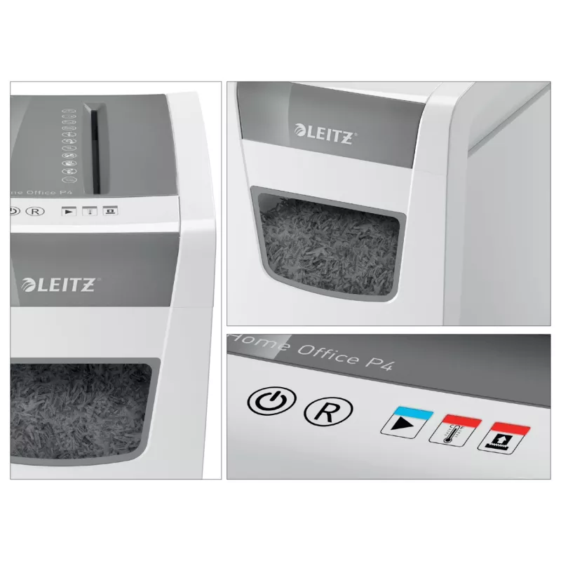 Niszczarka Leitz IQ cienki Home Office P4, cięcie poprzeczne, 22 cm, 4 x 28 mm, 23 l, 225 arkuszy, 58 dB