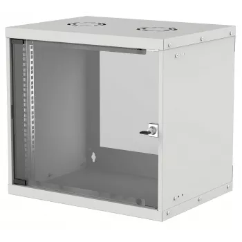 Intellinet 19-calowa szafka sieciowa - montaż ścienny (Basic), 9U, głębokość 560 mm, szara, płaska paczka, maks. 50 kg, głębokość użytkowa 500 mm, drzwi szklane, szafa rack 19 inch, elementy do montażu ściennego (np. wkręty i kołki rozporowe) nie są dołączone
