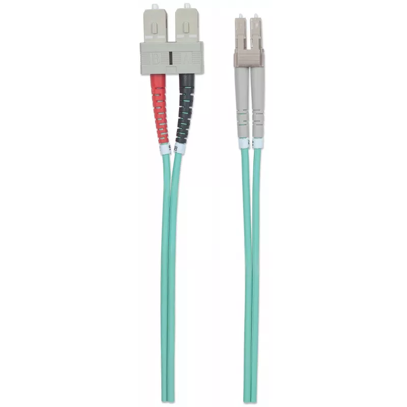 Intellinet światłowodowy kabel krosowy, OM3, LC/SC, 3m, Aqua, Duplex, Wielomodowy, 50/125 µm, LSZH, Włókno, Dożywotnia gwarancja