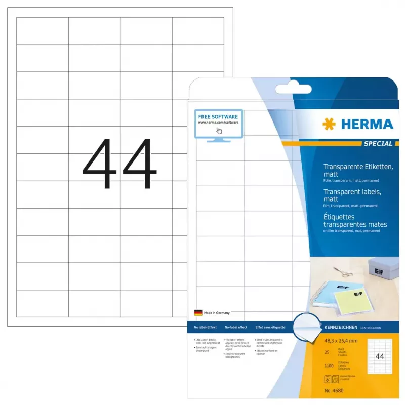 Samoprzylepna etykieta do drukarek HERMA Labels transparent matt A4 48,3x25,4 mm folia 1100 szt.