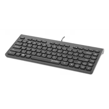 Manhattan cienki Wired USB Mini klawiatura, 12 klawiszy multimedialnych/funkcyjnych, wbudowany kabel USB-A o długości 1,5 m, kompaktowy, niskoprofilowy format, do komputera stacjonarnego i laptopa, czarny