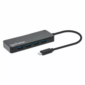 Manhattan USB-C Dock/Hub, Porty (x7): USB-A (x7), 5 Gb/s (USB 3.2 Gen1 czyli USB 3.0), Zewnętrzne zasilanie niepotrzebne, Uniwersalny dla wszystkich urządzeń, Kabel 15 cm, SuperSpeed USB, Czarny, Trzyletnia gwarancja