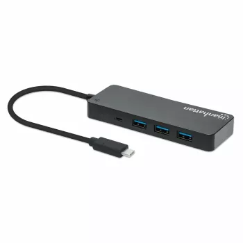 Manhattan USB-C Dock/Hub, Porty (x7): USB-A (x7), 5 Gb/s (USB 3.2 Gen1 czyli USB 3.0), Zewnętrzne zasilanie niepotrzebne, Uniwersalny dla wszystkich urządzeń, Kabel 15 cm, SuperSpeed USB, Czarny, Trzyletnia gwarancja