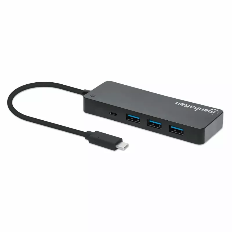 Manhattan USB-C Dock/Hub, Porty (x7): USB-A (x7), 5 Gb/s (USB 3.2 Gen1 czyli USB 3.0), Zewnętrzne zasilanie niepotrzebne, Uniwersalny dla wszystkich urządzeń, Kabel 15 cm, SuperSpeed USB, Czarny, Trzyletnia gwarancja