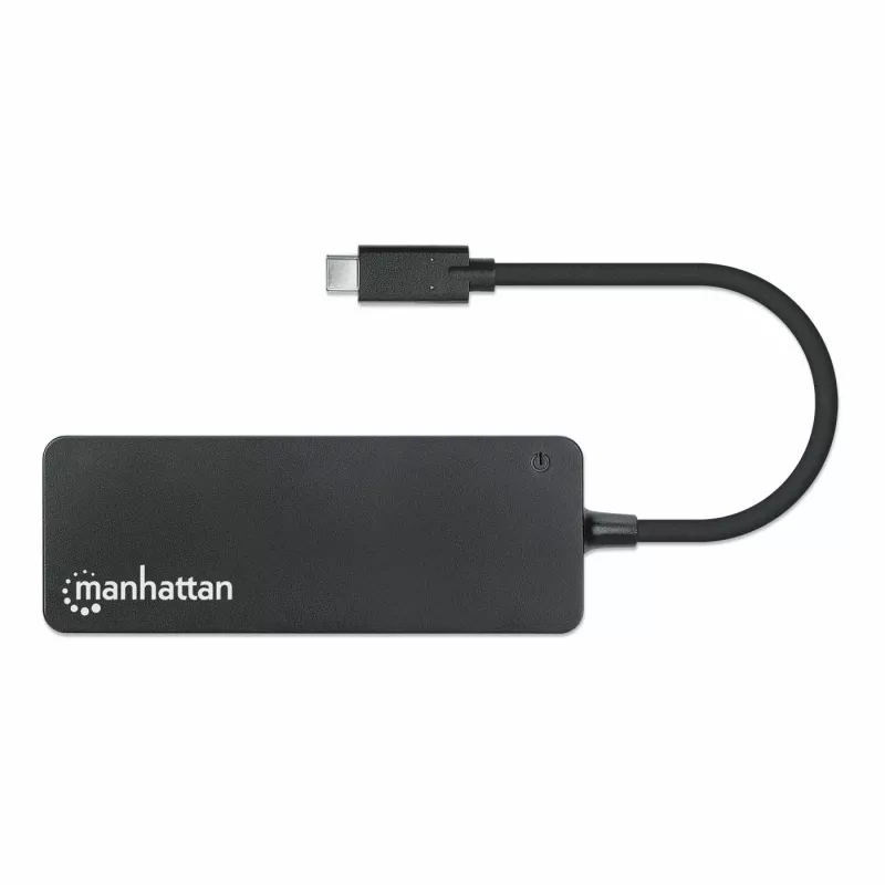 Manhattan USB-C Dock/Hub, Porty (x7): USB-A (x7), 5 Gb/s (USB 3.2 Gen1 czyli USB 3.0), Zewnętrzne zasilanie niepotrzebne, Uniwersalny dla wszystkich urządzeń, Kabel 15 cm, SuperSpeed USB, Czarny, Trzyletnia gwarancja