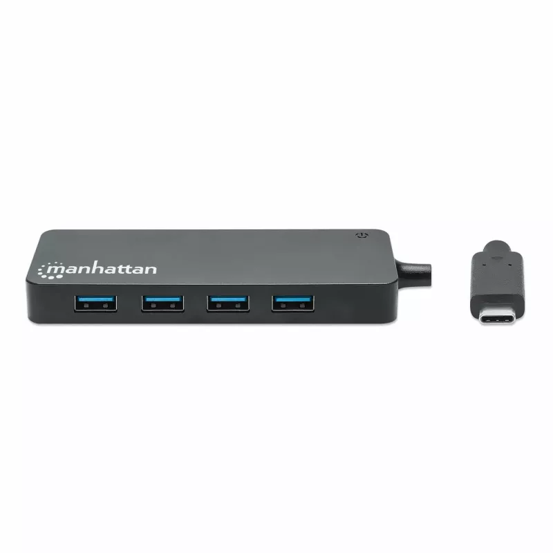 Manhattan USB-C Dock/Hub, Porty (x7): USB-A (x7), 5 Gb/s (USB 3.2 Gen1 czyli USB 3.0), Zewnętrzne zasilanie niepotrzebne, Uniwersalny dla wszystkich urządzeń, Kabel 15 cm, SuperSpeed USB, Czarny, Trzyletnia gwarancja