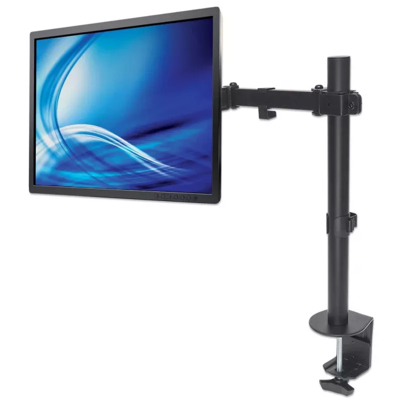 Manhattan Uchwyt biurkowy do telewizorów i monitorów (pełny ruch), do ekranów 13 inch do 27 inch, zacisk biurkowy, kompatybilność VESA: 75x75 mm i 100x100 mm – sprawdź wymiary czterech otworów montażowych z tyłu ekranu, maks. 8 kg, wspornik, dożywotnia gwarancja