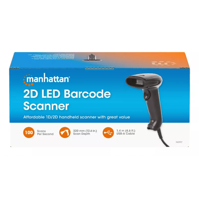 Manhattan Kontaktowy, reczny skaner kodów kreskowych CCD, USB, szerokość skanowania 60 mm, kabel 152 cm, maks. oświetlenie otoczenia 5 000 luksów (światło słoneczne), czarny, trzyletnia gwarancja