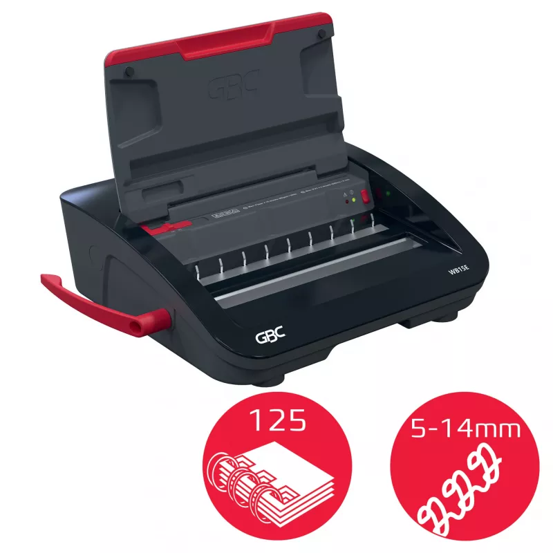GBC WireBind® WB15E Elektryczna bindownica, Bindownica drutowa, Elektryczna, 125 arkuszy, Czarna, Czerwona