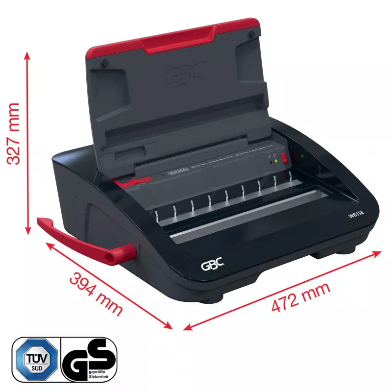 GBC WireBind® WB15E Elektryczna bindownica, Bindownica drutowa, Elektryczna, 125 arkuszy, Czarna, Czerwona