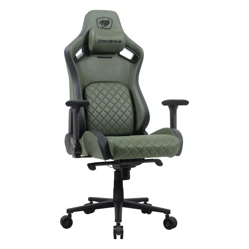 Uniwersalny fotel gamingowy Cougar DEFENSOR S ARMY zielony F — tapicerowane siedzisko, maks. 150 kg, szer. 760 × gł. 690 mm, wys. 129,5–137 cm