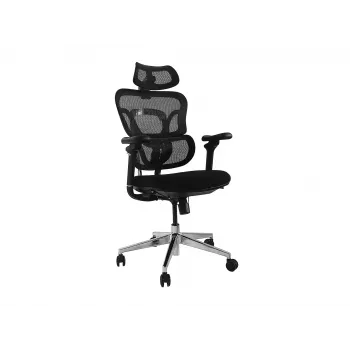 Ergonomiczne krzesło biurowe EQUIP 651053 z zagłówkiem i podłokietnikami, siateczkowe oparcie, wyściełane siedzisko, regulowana wysokość 117–135 cm, szerokość 660 mm, czarne