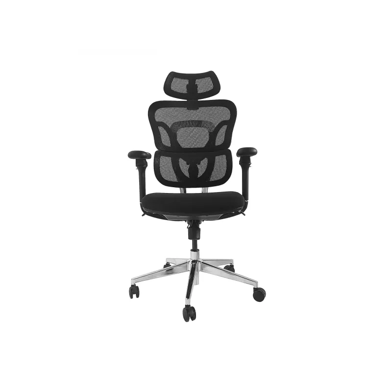 Ergonomiczne krzesło biurowe EQUIP 651053 z zagłówkiem i podłokietnikami, siateczkowe oparcie, wyściełane siedzisko, regulowana wysokość 117–135 cm, szerokość 660 mm, czarne