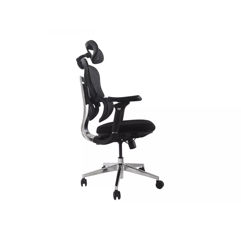 Ergonomiczne krzesło biurowe EQUIP 651053 z zagłówkiem i podłokietnikami, siateczkowe oparcie, wyściełane siedzisko, regulowana wysokość 117–135 cm, szerokość 660 mm, czarne