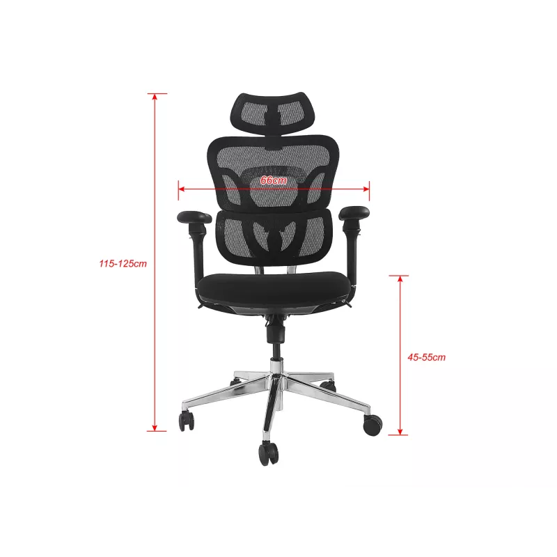 Ergonomiczne krzesło biurowe EQUIP 651053 z zagłówkiem i podłokietnikami, siateczkowe oparcie, wyściełane siedzisko, regulowana wysokość 117–135 cm, szerokość 660 mm, czarne