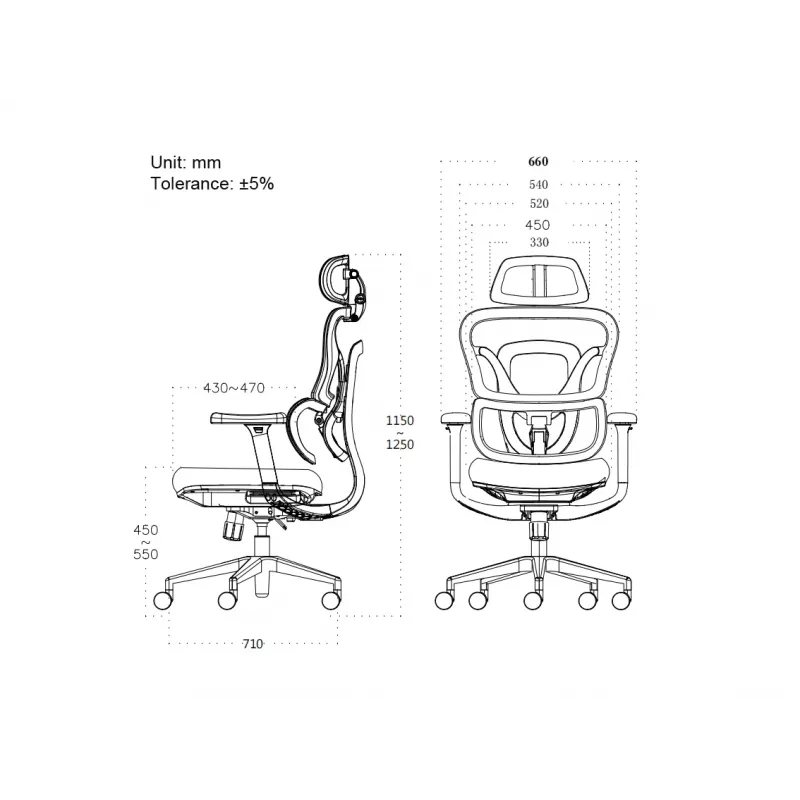 Ergonomiczne krzesło biurowe EQUIP 651053 z zagłówkiem i podłokietnikami, siateczkowe oparcie, wyściełane siedzisko, regulowana wysokość 117–135 cm, szerokość 660 mm, czarne