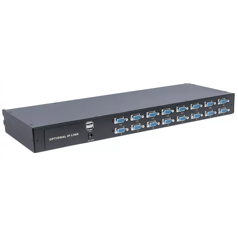 Modularny 16-portowy przełącznik KVM VGA Intellinet, do użytku z numerami produktów 507622, 507738, 507981, 507998, 508025, 508032, 508049 i 508056