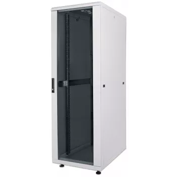 Intellinet 19-calowa szafa sieciowa - wolnostojąca, 26U, 600x600 mm (szerokość x głębokość), szary, płaski zestaw do samodzielnego montażu, maks. 1500 kg, wielopunktowy zamek drzwi, jeden zamek na panel boczny, głębokość użytkowa 123 do 373 mm, stopień ochrony IP20, stelaż, stal