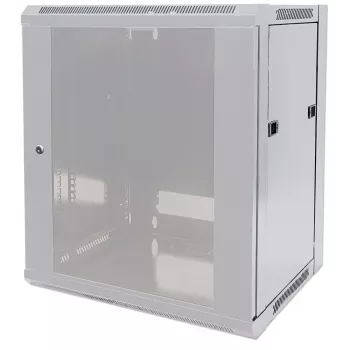 Intellinet 19-calowa szafa sieciowa - montaż na ścianie (standardowa), 9U, głębokość 600 mm, szara, flatpack, maks. 60 kg, możliwość ustawienia na biurku lub podłodze, głębokość użytkowa 410 mm, drzwi metalowe i szklane, tylny panel, zdejmowane boki, elementy montażowe do ściany (np. śruby/kołki) nie są dołączone