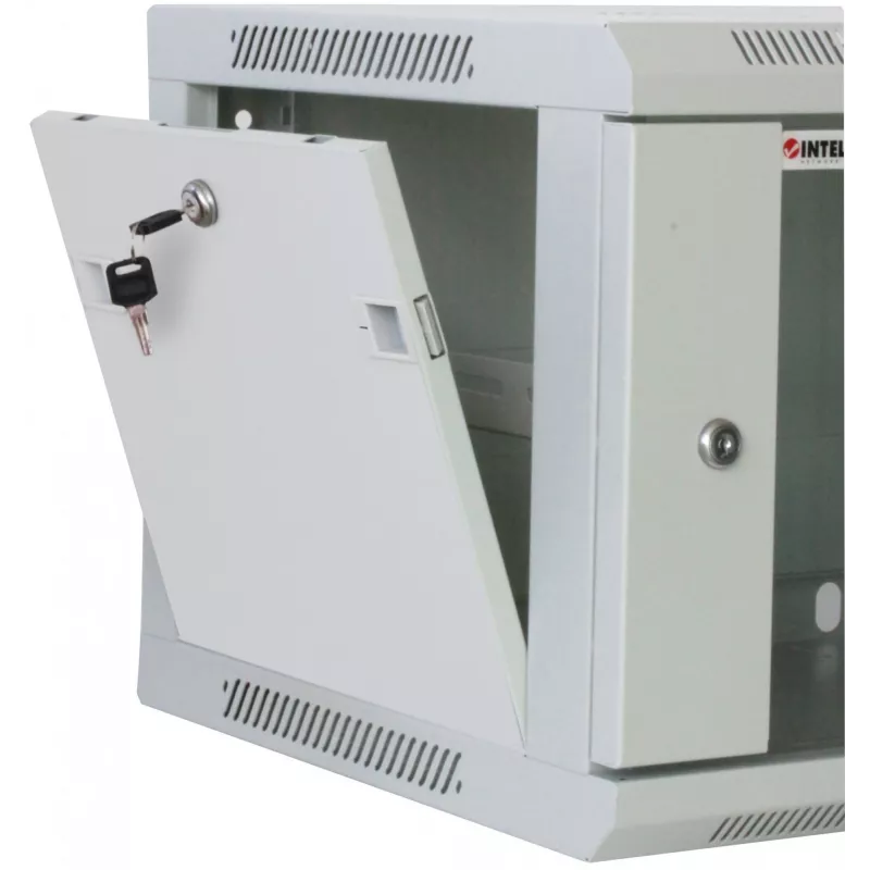 Intellinet Szafa sieciowa 19-calowa - naścienna (Standard), 20U, głębokość 600 mm, szara, złożona, maks. 60 kg, nadaje się również do użytku na biurku lub podłodze, głębokość użytkowa 500 mm, drzwi metalowe i szklane, panel tylny, zdejmowane boki, części do montażu na ścianie nie są dołączone