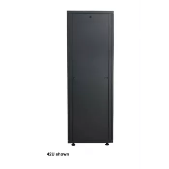 Intellinet 19-calowa szafa sieciowa - Wolnostojąca (Basic), 22U, 600x800 mm (szer. x gł.), Czarna, Płaska paczka, Maks. 600 kg, Zamek jednopunktowy w drzwiach, Jeden zamek na panel boczny, Głębokość użytkowa od 123 do 573 mm, Stelaż, Klasa IP20, Stal