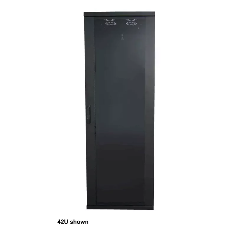 Intellinet 19-calowa szafa sieciowa - Wolnostojąca (Basic), 22U, 600x800 mm (szer. x gł.), Czarna, Płaska paczka, Maks. 600 kg, Zamek jednopunktowy w drzwiach, Jeden zamek na panel boczny, Głębokość użytkowa od 123 do 573 mm, Stelaż, Klasa IP20, Stal