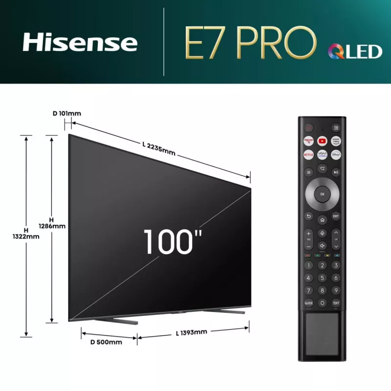 Hisense 100E77NQ PRO 2.54 m (100 cali) 4K Ultra HD Smart TV Wi-Fi Czarny 500 cd/m²