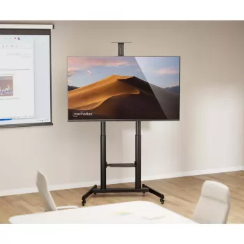Manhattan Trolley Mount Stand for TV & Monitors (regulacja wysokości korbą), Do ekranów: 37 inch do 120 inch, Kompatybilność VESA: wszystkie między 200x200 do 1000x600mm - sprawdź wymiary czterech otworów montażowych z tyłu ekranu, aby upewnić się, że pasują, Maks. 120kg, 1180 do 1630mm