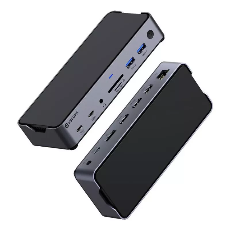 eSTUFF GLB232006 stacja dokująca/replikator portów do laptopa przewodowa USB 3.2 Gen 1 (3.1 Gen 1) Type-C aluminium, czarna