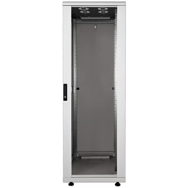 Intellinet 19-calowa szafa sieciowa - wolnostojąca, 32U, 800x800mm (szerokość x głębokość), szary, w paczce do samodzielnego montażu, maks. 1500 kg, wielopunktowy zamek drzwi, jeden zamek na panel boczny, użyteczna głębokość 123 do 573 mm, klasa IP20, stojak, stal