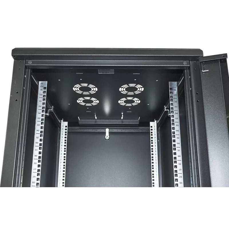 Intellinet 19-calowa szafa sieciowa - wolnostojąca, 32U, 600x600mm (szerokość x głębokość), czarna, Flatpack, maks. 1500 kg, zamek drzwi wielopunktowy, jeden zamek na panel boczny, głębokość użytkowa 123 do 373mm, stopień ochrony IP20, stelaż, stal