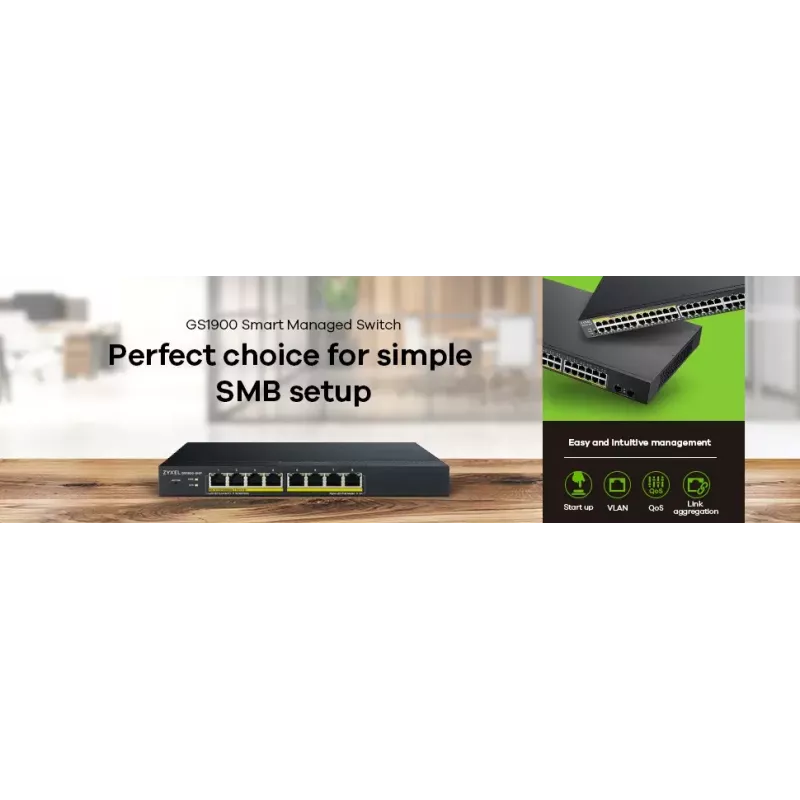 Zyxel GS1900-8HP Zarządzalny przełącznik L2 Gigabit Ethernet (10/100/1000) Power over Ethernet (PoE) Czarny