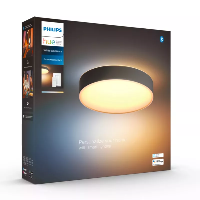 Philips Hue biały ambience Enrave średnia lampa sufitowa, Inteligentna lampa sufitowa, Bluetooth, Czarny, LED, Metal, Niewymienne żarówki