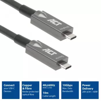 ACT USB-C 3.2 Gen2 Aktywny kabel optyczny 7,5m USB 3.2 Gen 2 10 Gbit/s