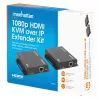 Zestaw przedłużacza Manhattan 1080p HDMI KVM over IP, przedłuża sygnał 1080p@60Hz do 120m za pomocą pojedynczego kabla Ethernet Cat6 lub sieci obsługującej IP, nadajnik i odbiornik, porty USB-A dla komputera/myszy/klawiatury, czarny, trzyletnia gwarancja