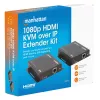 Zestaw przedłużacza Manhattan 1080p HDMI KVM over IP, przedłuża sygnał 1080p@60Hz do 120m za pomocą pojedynczego kabla Ethernet Cat6 lub sieci obsługującej IP, nadajnik i odbiornik, porty USB-A dla komputera/myszy/klawiatury, czarny, trzyletnia gwarancja