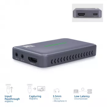 Karta przechwytująca wideo ACT USB-C, przejście HDMI 4K@60Hz, przechwytywanie 4K@30Hz