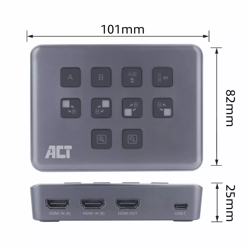 ACT Dual HDMI input USB-C Video Switcher 60Hz szary