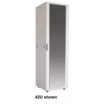 Intellinet 19-calowa szafa sieciowa - wolnostojąca (Basic), 42U, 600x800 mm (szerokość x głębokość), szara, płaska paczka, maks. 600 kg, zamek jednopunktowy, jeden zamek na panel boczny, głębokość użytkowa 123 do 573 mm, stojak, IP20, stal