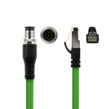 ACT Industrial 10.00 meters Kabel czujnikowy M12A 8-pin męski na RJ45 męski, Ultraflex SF/UTP TPE kabel, ekranowany