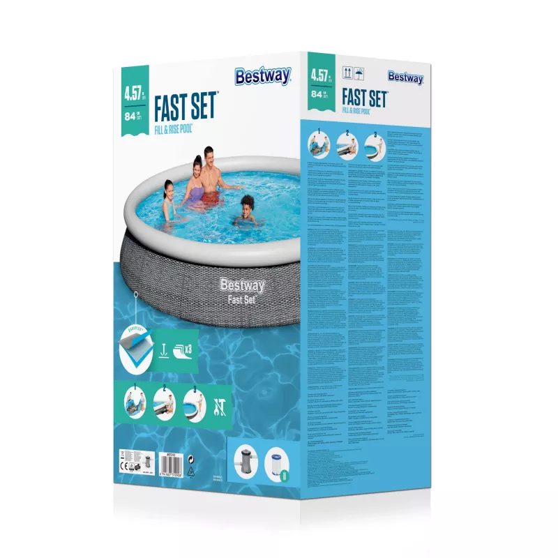 Basen stelażowy Bestway Fast Set Okrągły Zestaw Basenowy 4,57 m x 84 cm Pojemność 9677 L